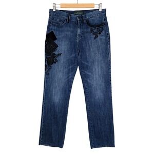 Excellent Lauren Ralph Lauren Women's Beaded Velvet Patch Jeans Straight 4